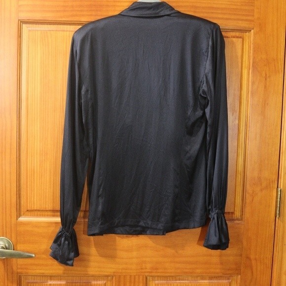 Escada vintage Black Silk Ruffle Button Down Blouse 100% Silk Germany 36 - Picture 11 of 16